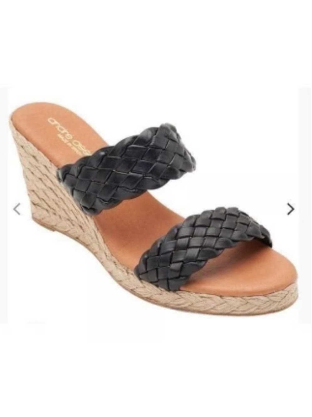 André Assous Aria Black Braided Wedge Sandals Size 9/40